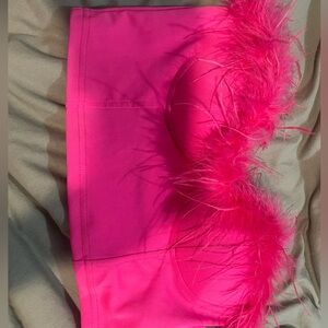 Pink featherd tube top